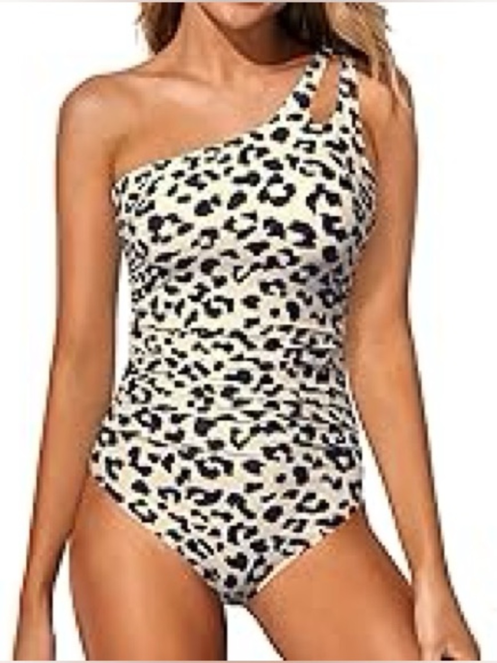 NWT- Tummy control One-Shoulder Beige Leopard Print Swimsuit